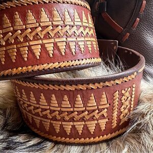 Ralph Lauren Collection * Brown Multi Double Buckle Whipstitched Western Belt